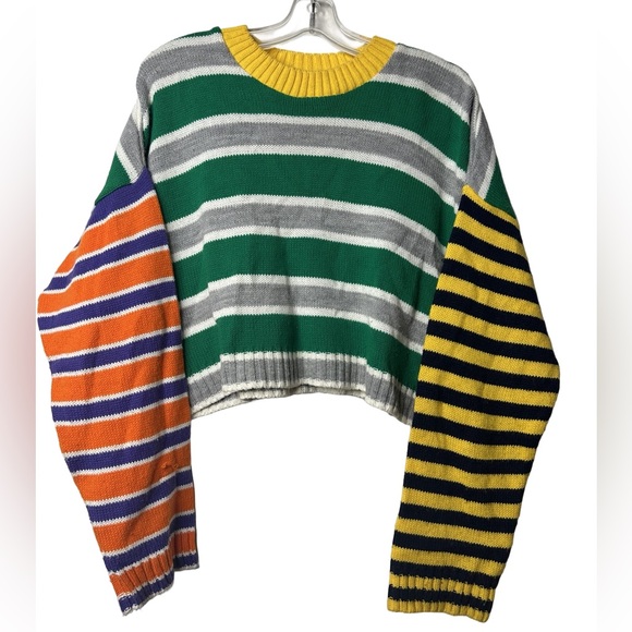 The Ragged Priest Multi-Color Stripe Cropped Knit Sweater | Size M | Made in UK - Picture 2 of 7